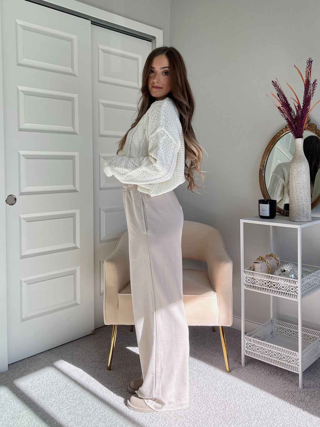 Vanessa wide leg lounge pant beige  Trendy Pants - Lush Fashion Lounge