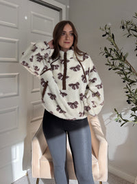 Delilah Bow Printed Quarter-Zip Fleece Jacket (Cream)