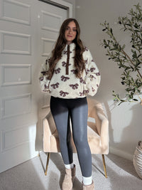 Delilah Bow Printed Quarter-Zip Fleece Jacket (Cream)