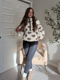 Delilah Bow Printed Quarter-Zip Fleece Jacket (Cream)