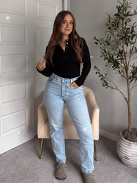 Hayes Long Sleeve Micro-Ribbed Henley Top (Black)