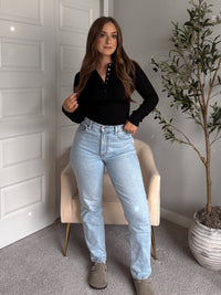 Hayes Long Sleeve Micro-Ribbed Henley Top (Black)