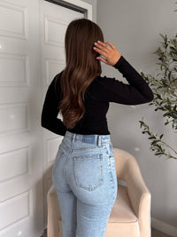 Hayes Long Sleeve Micro-Ribbed Henley Top (Black)