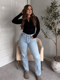 Hayes Long Sleeve Micro-Ribbed Henley Top (Black)