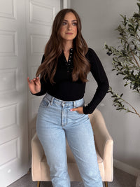 Hayes Long Sleeve Micro-Ribbed Henley Top (Black)