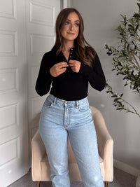 Hayes Long Sleeve Micro-Ribbed Henley Top (Black)