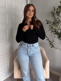 Hayes Long Sleeve Micro-Ribbed Henley Top (Black)