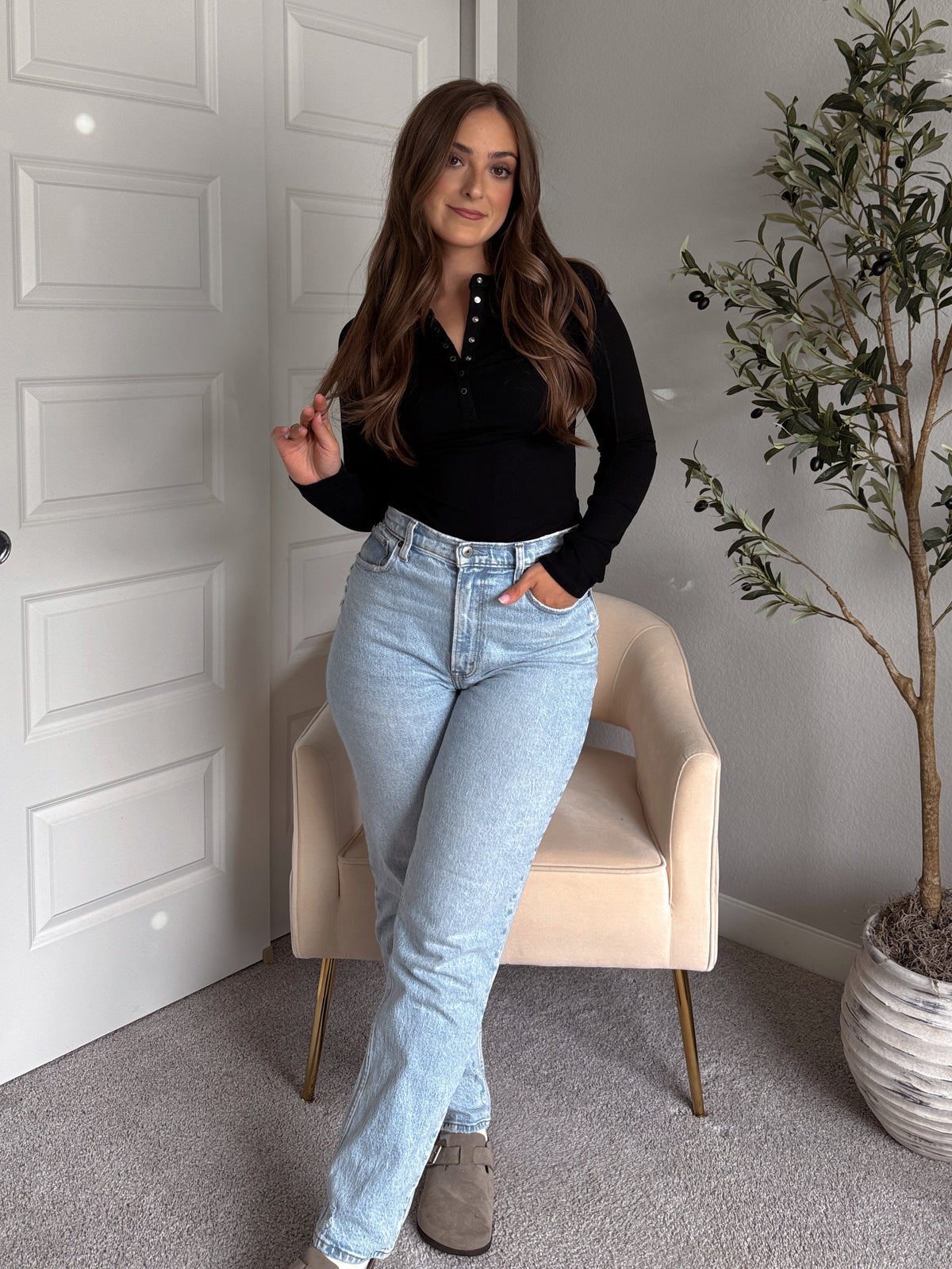 Hayes Long Sleeve Micro-Ribbed Henley Top (Black)