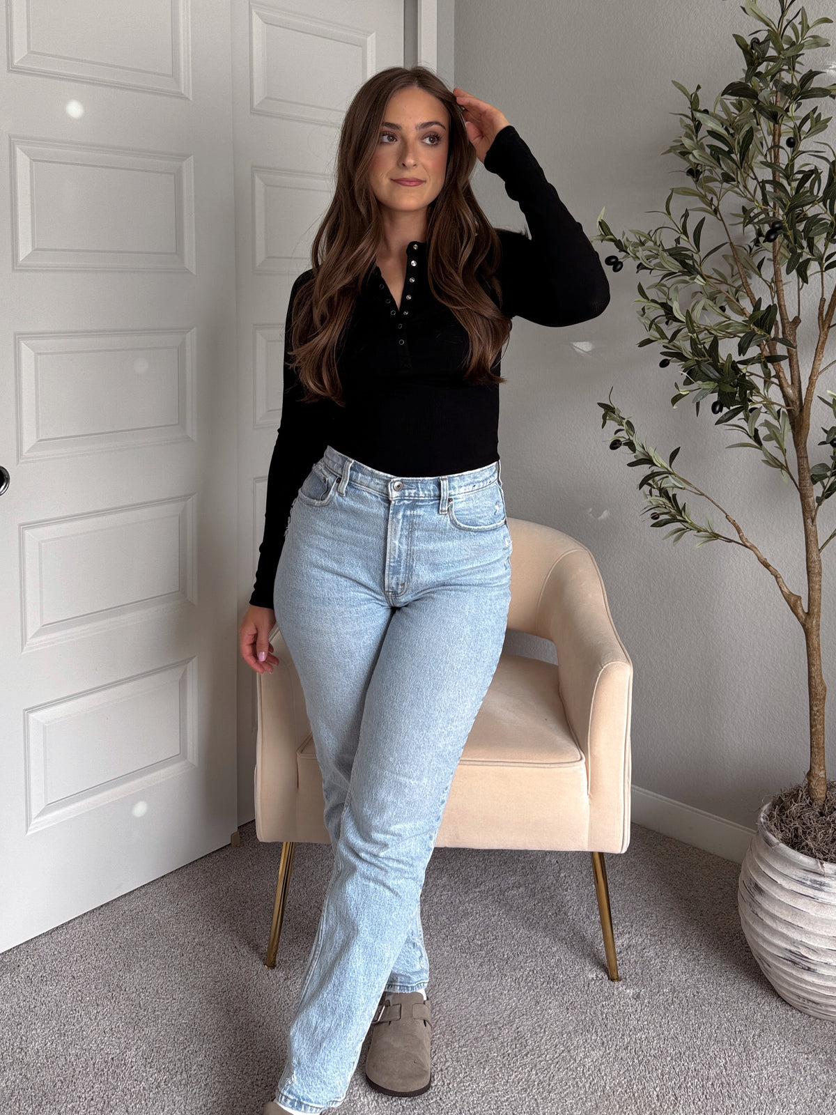 Hayes Long Sleeve Micro-Ribbed Henley Top (Black)