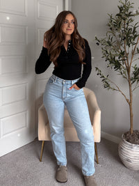 Hayes Long Sleeve Micro-Ribbed Henley Top (Black)