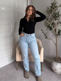 Hayes Long Sleeve Micro-Ribbed Henley Top (Black)