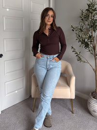 Hayes Long Sleeve Micro-Ribbed Henley Top (Espresso)