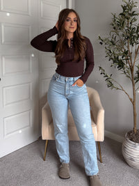 Hayes Long Sleeve Micro-Ribbed Henley Top (Espresso)