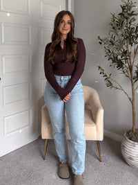 Hayes Long Sleeve Micro-Ribbed Henley Top (Espresso)