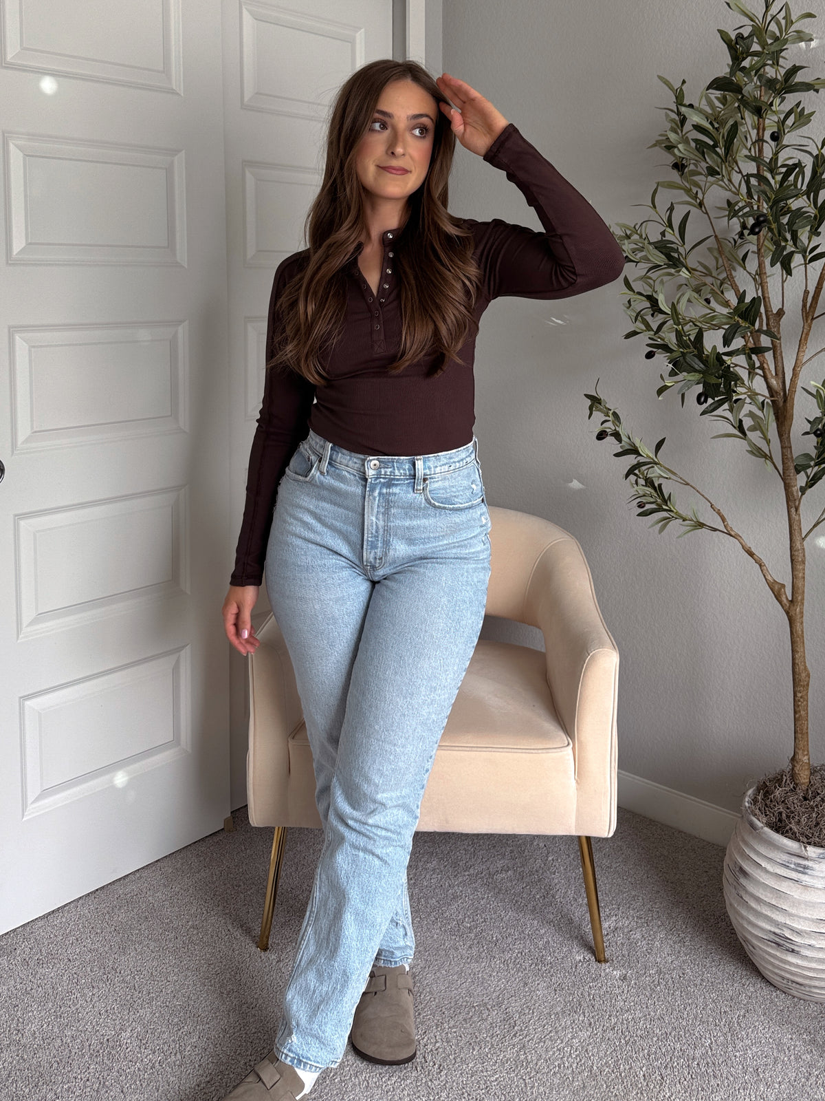 Hayes Long Sleeve Micro-Ribbed Henley Top (Espresso)