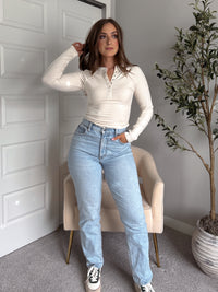 Hayes Long Sleeve Micro-Ribbed Henley Top (Natural)