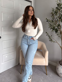 Hayes Long Sleeve Micro-Ribbed Henley Top (Natural)