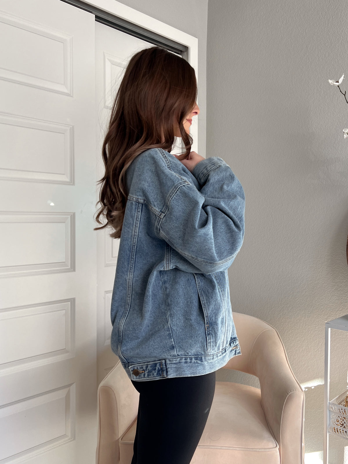 Iris Boxy Cut Oversized Denim Jacket (Medium) | La Belle Boutique: Neutral Women's Online Clothing Boutique