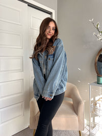 Iris Boxy Cut Oversized Denim Jacket (Medium) | La Belle Boutique: Neutral Women's Online Clothing Boutique