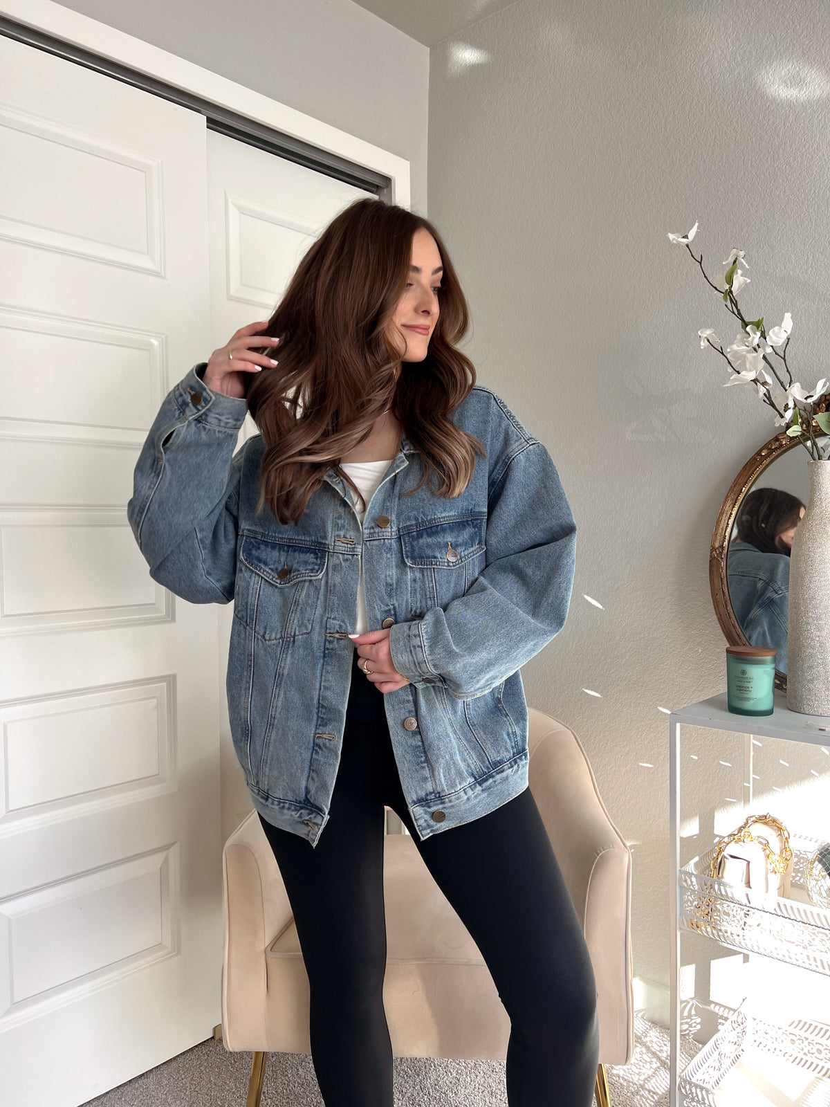 Iris Boxy Cut Oversized Denim Jacket (Medium) | La Belle Boutique: Neutral Women's Online Clothing Boutique