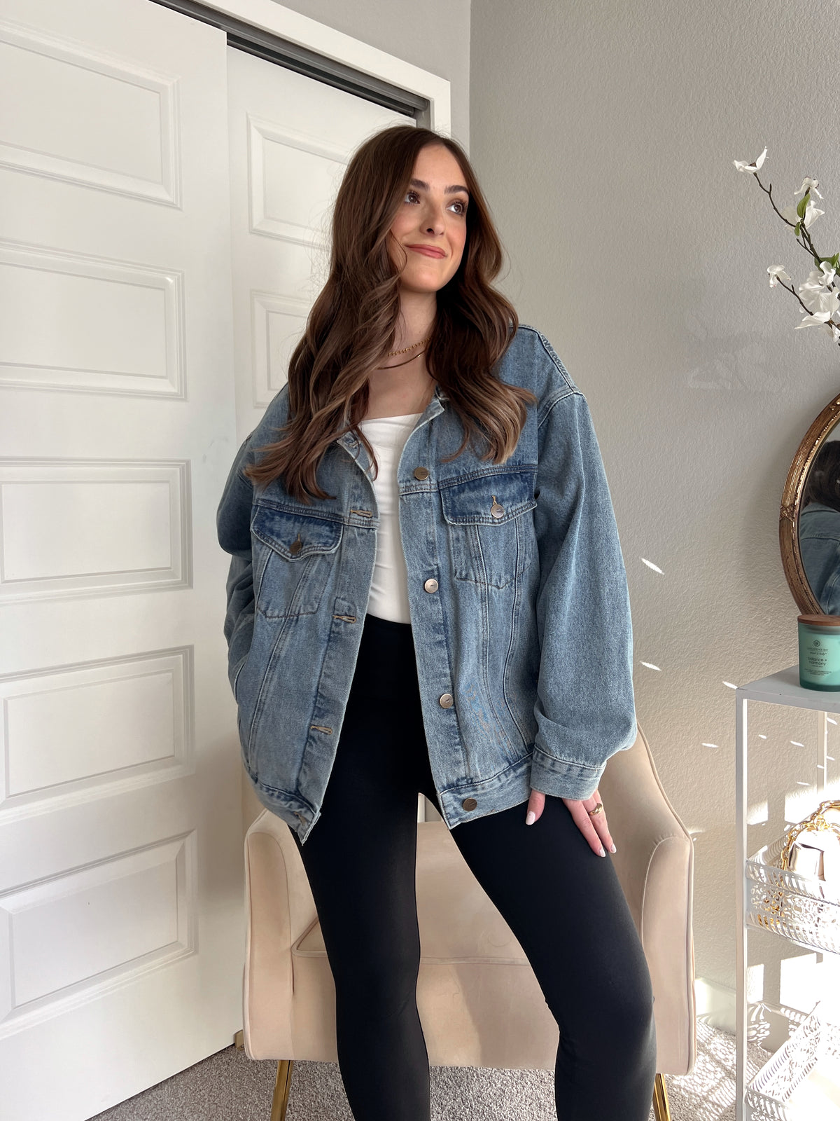 Iris Boxy Cut Oversized Denim Jacket (Medium) | La Belle Boutique: Neutral Women's Online Clothing Boutique
