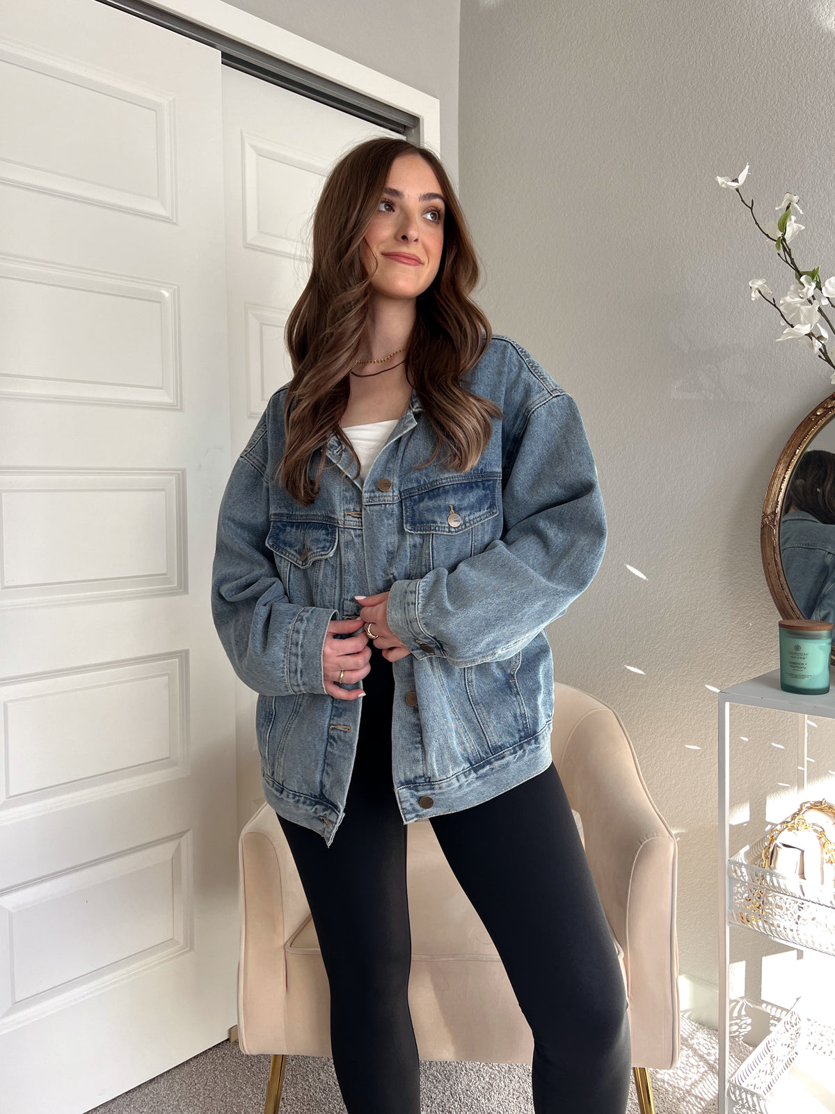 Iris Boxy Cut Oversized Denim Jacket (Medium) | La Belle Boutique: Neutral Women's Online Clothing Boutique