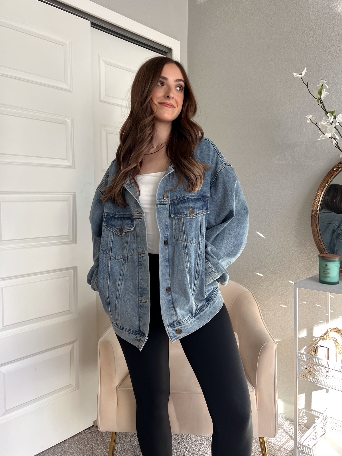 Iris Boxy Cut Oversized Denim Jacket (Medium) | La Belle Boutique: Neutral Women's Online Clothing Boutique
