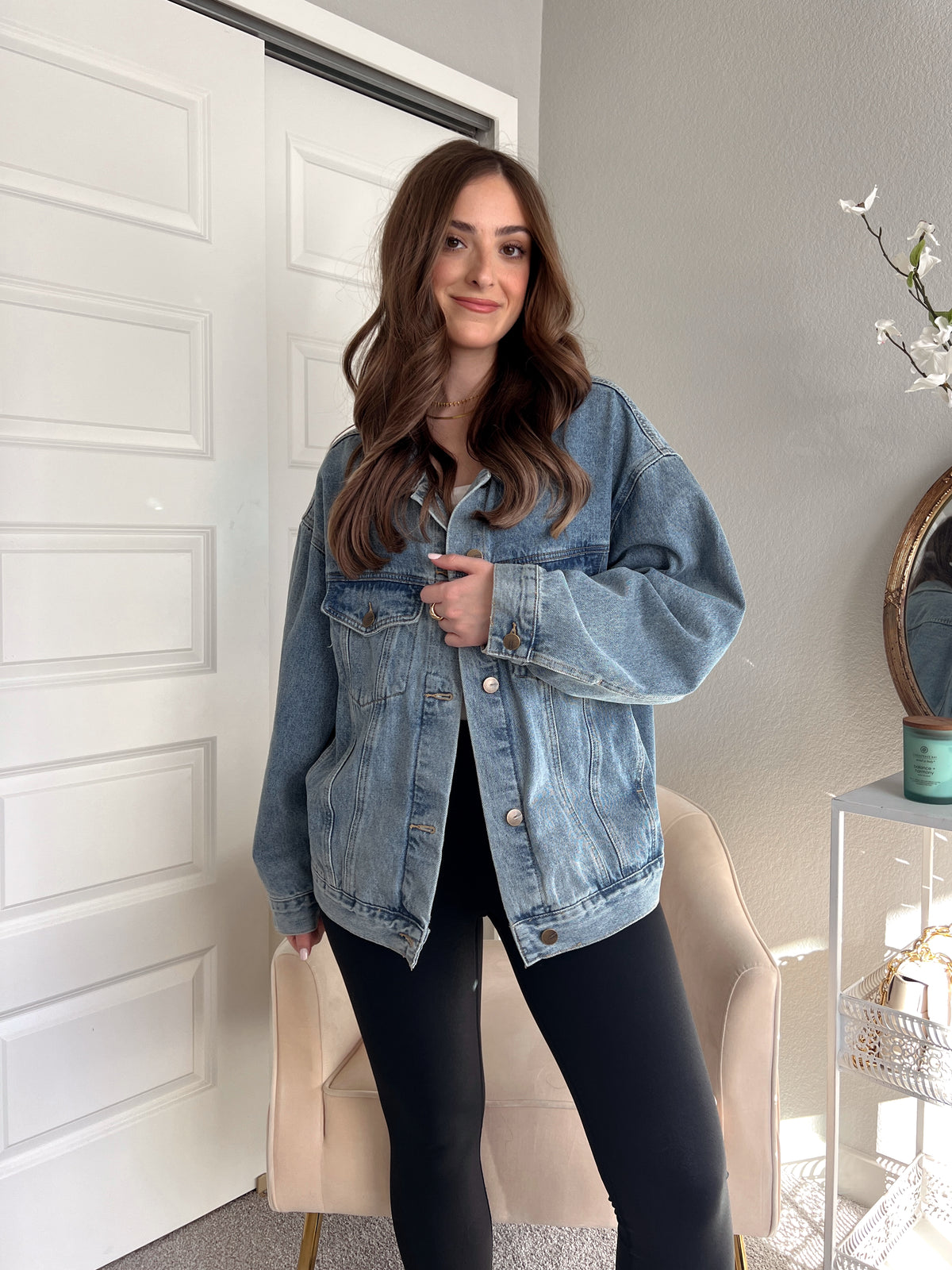 Iris Boxy Cut Oversized Denim Jacket (Medium) | La Belle Boutique: Neutral Women's Online Clothing Boutique