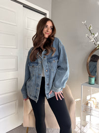Iris Boxy Cut Oversized Denim Jacket (Medium) | La Belle Boutique: Neutral Women's Online Clothing Boutique