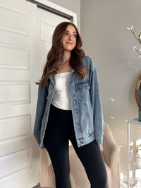 Iris Boxy Cut Oversized Denim Jacket (Medium) | La Belle Boutique: Neutral Women's Online Clothing Boutique