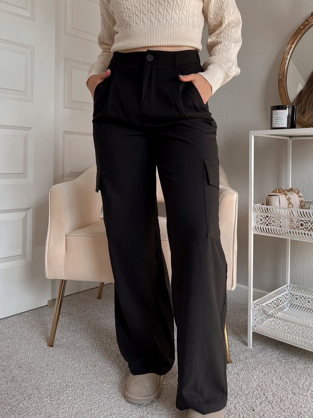 Sloane Wide-Leg Cargo Trousers (Black) – La Belle Boutique