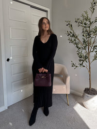 Valerie Ribbed Knit Long Sleeve Maxi Dress (Black)