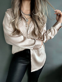 Penelope Satin Button Down Blouse (Nude) | La Belle Boutique: Neutral Women's Online Clothing Boutique