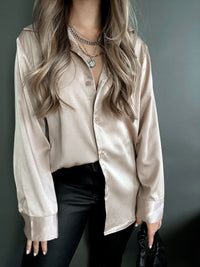 Penelope Satin Button Down Blouse (Nude) | La Belle Boutique: Neutral Women's Online Clothing Boutique