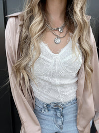 Penelope Satin Button Down Blouse (Nude) | La Belle Boutique: Trendy Women's Online Clothing Boutique