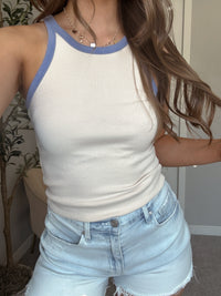 Addison Contrast Ribbed Tank Top (Mute Blue)