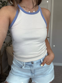 Addison Contrast Ribbed Tank Top (Mute Blue)