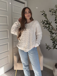 Adeline Chenille Cable Knit Sweater (Ivory)