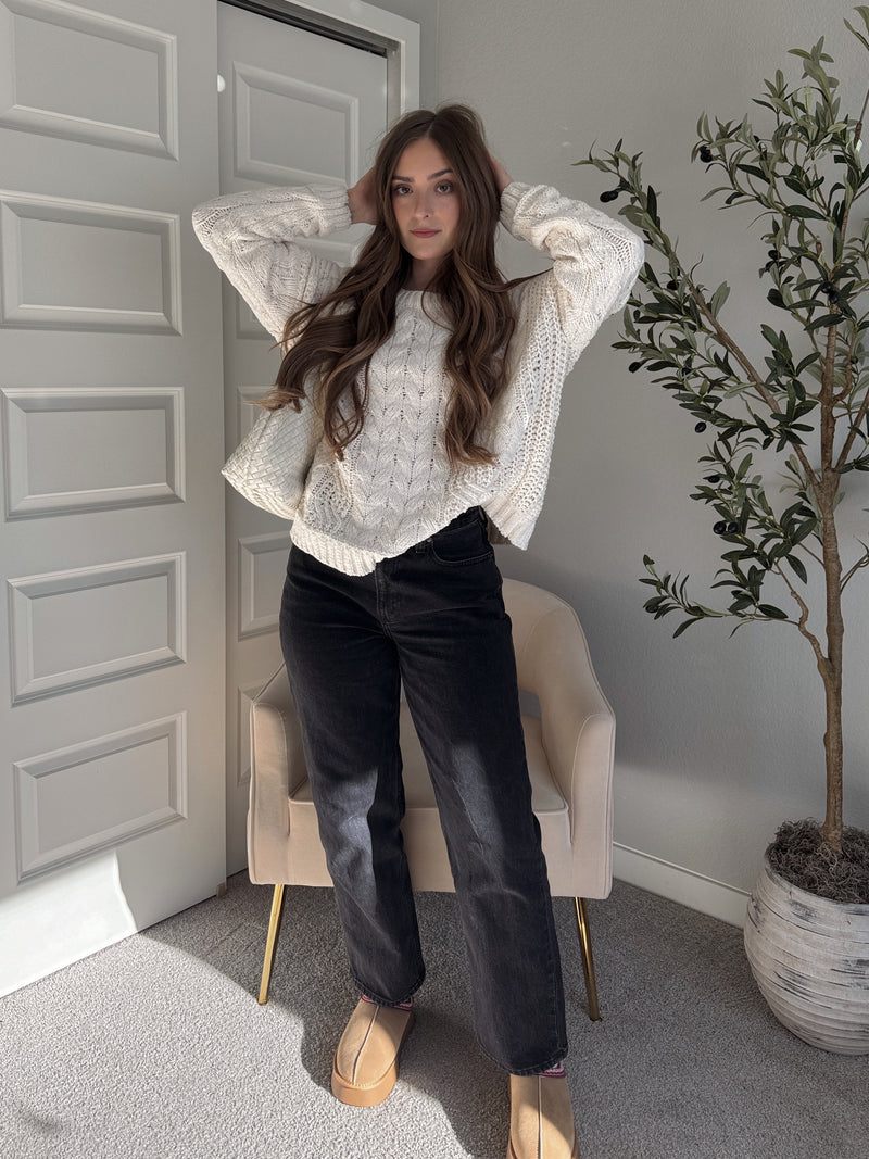 Adeline Chenille Cable Knit Sweater (Ivory)