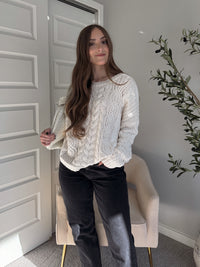 Adeline Chenille Cable Knit Sweater (Ivory)