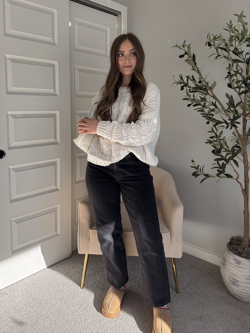 Adeline Chenille Cable Knit Sweater (Ivory)