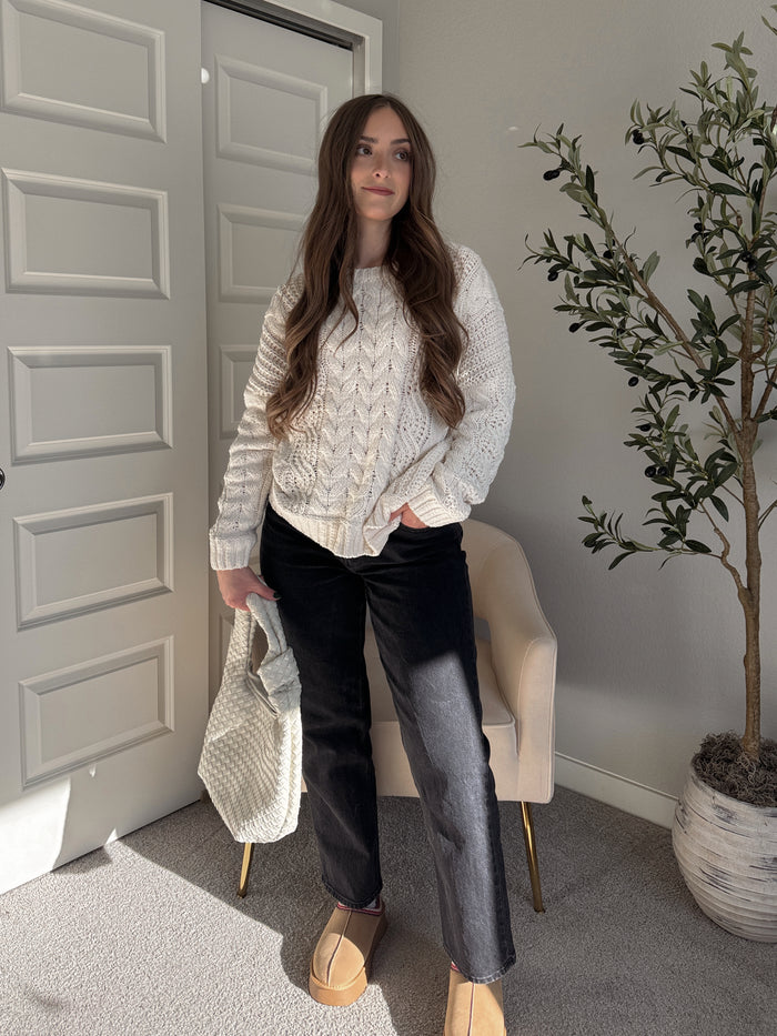 Adeline Chenille Cable Knit Sweater (Ivory)
