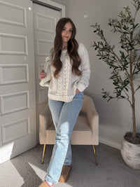 Adeline Chenille Cable Knit Sweater (Ivory)