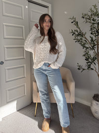 Adeline Chenille Cable Knit Sweater (Ivory)