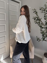 Adeline Chenille Cable Knit Sweater (Ivory)