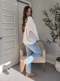Adeline Chenille Cable Knit Sweater (Ivory)