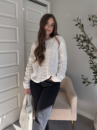 Adeline Chenille Cable Knit Sweater (Ivory)