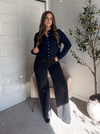 Arden Drawstring Waist Wide Leg Jeans (Washed Black)