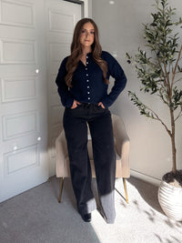 Arden Drawstring Waist Wide Leg Jeans (Washed Black)