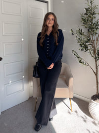 Arden Drawstring Waist Wide Leg Jeans (Washed Black)